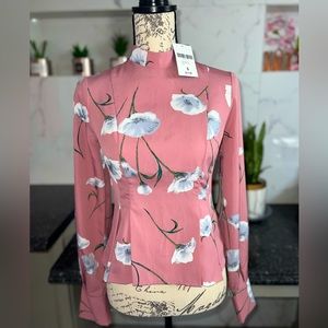 NWT Forever 21 - pink floral, long sleeve high neckline, peplum zip back, SM
